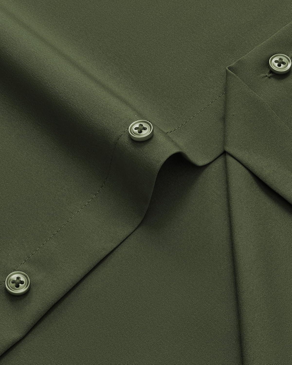 imageAlimens ampamp Gentle Mens Dress Shirts Stretch Long Sleeve Wrinkle Free Business Casual Button Down Shirt for WeddingArmy Green