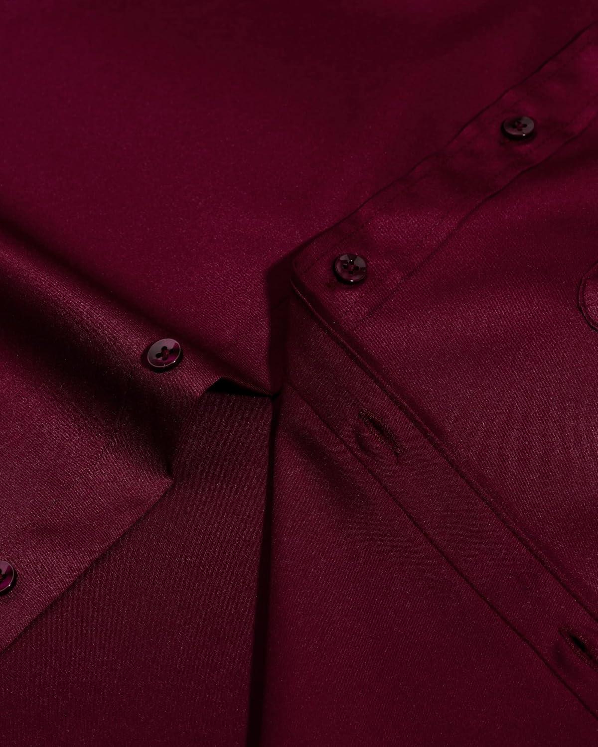 imageAlimens ampamp Gentle Mens Short Sleeve Dress Shirts Wrinkle Free Solid Casual Button Down Shirts with PocketAwine Red