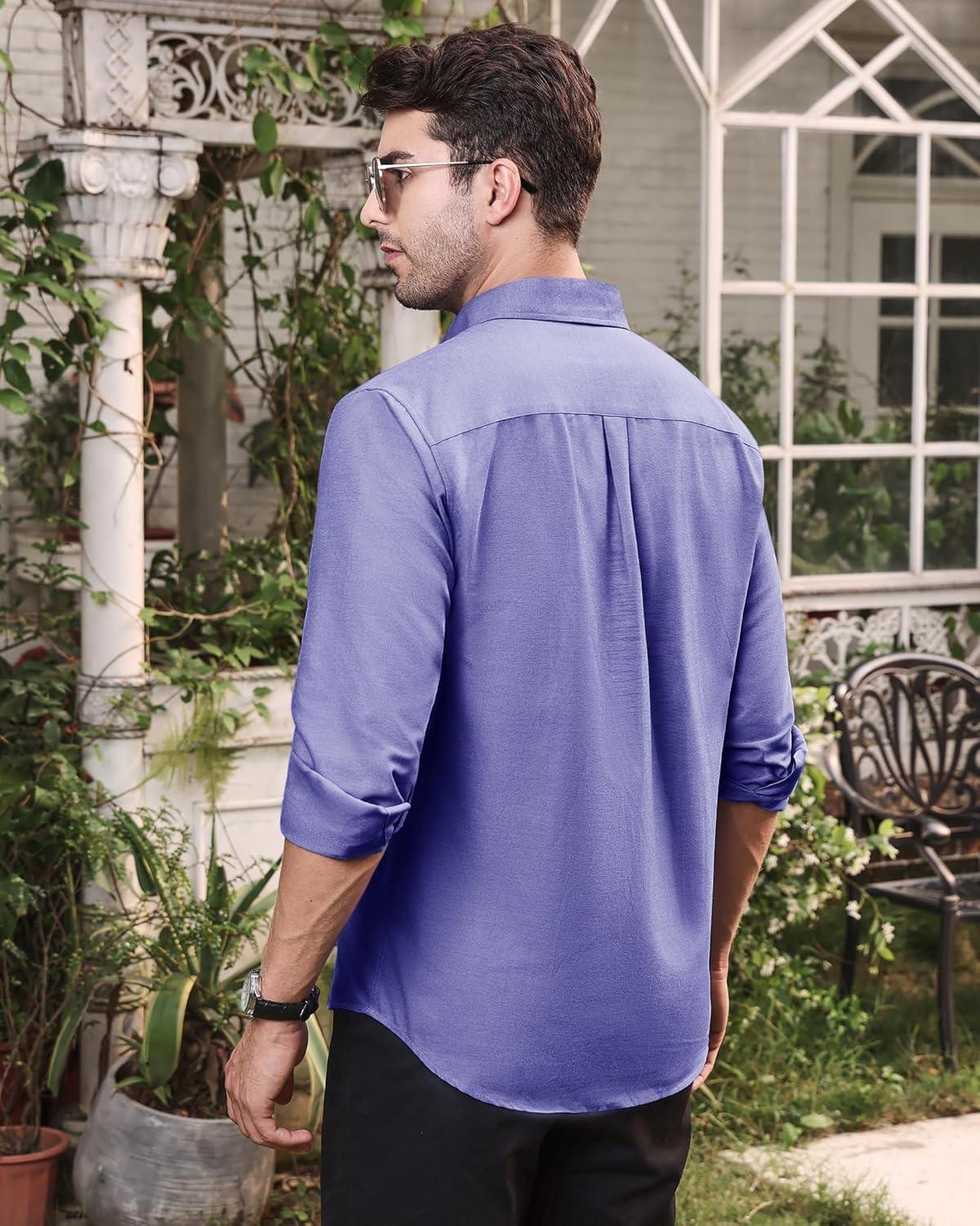 imageAlimens ampamp Gentle Mens Solid Oxford Shirt Long Sleeve Dress Shirt Work Casual Button Down Shirts with PocketAroyal Blue