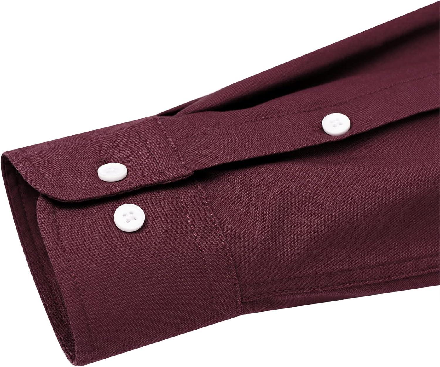 imageAlimens ampamp Gentle Mens Solid Oxford Shirt Long Sleeve Dress Shirt Work Casual Button Down Shirts with PocketWine Red