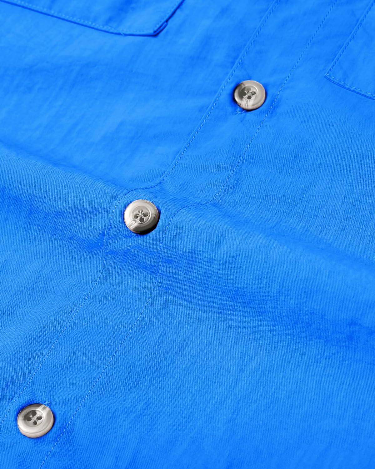 imageAlimens ampamp Gentle Short Sleeve Fishing Shirt Wicking Fabric Sun Protection Casual Button Down ShirtsBright Blue