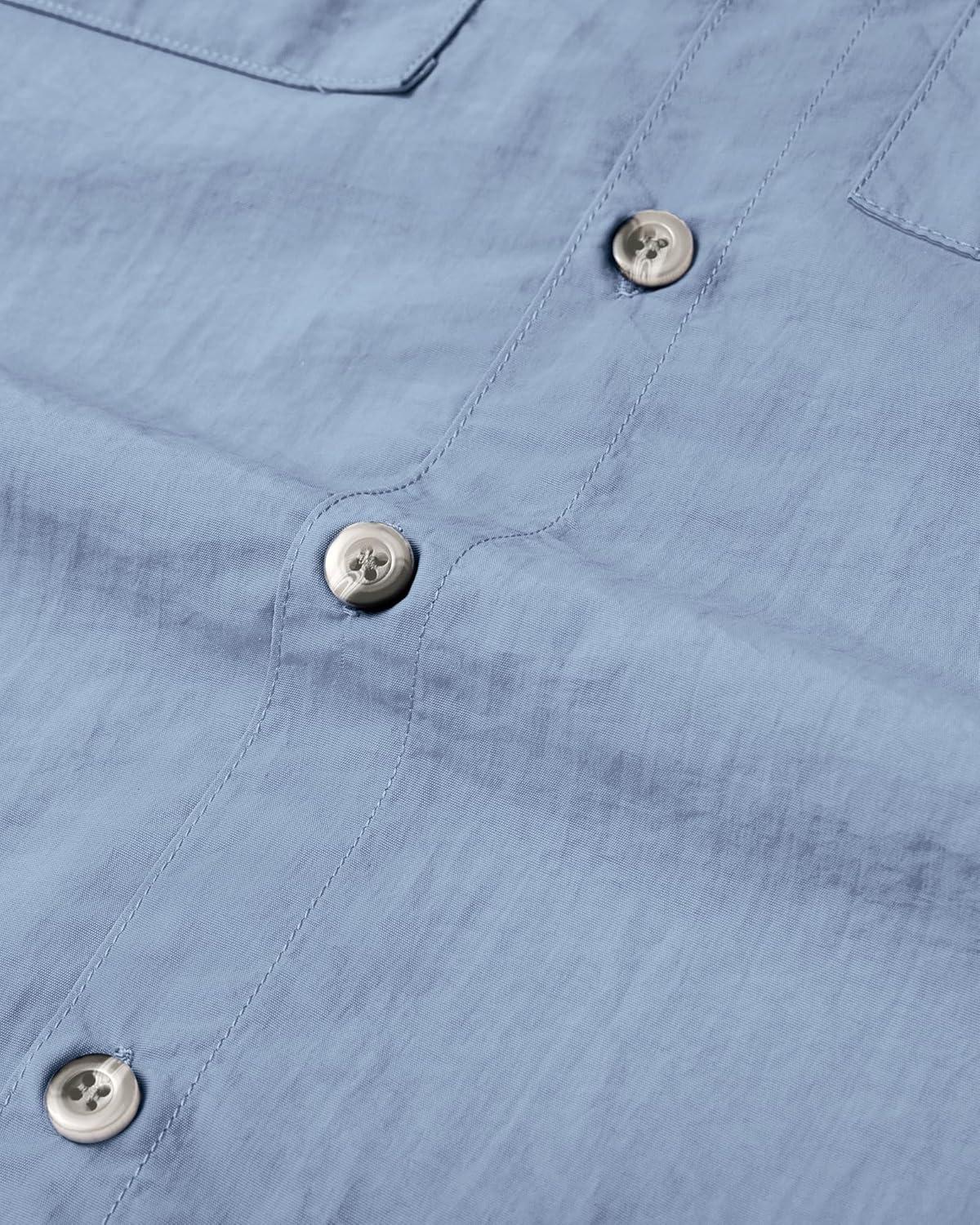 imageAlimens ampamp Gentle Short Sleeve Fishing Shirt Wicking Fabric Sun Protection Casual Button Down ShirtsGrayish Blue