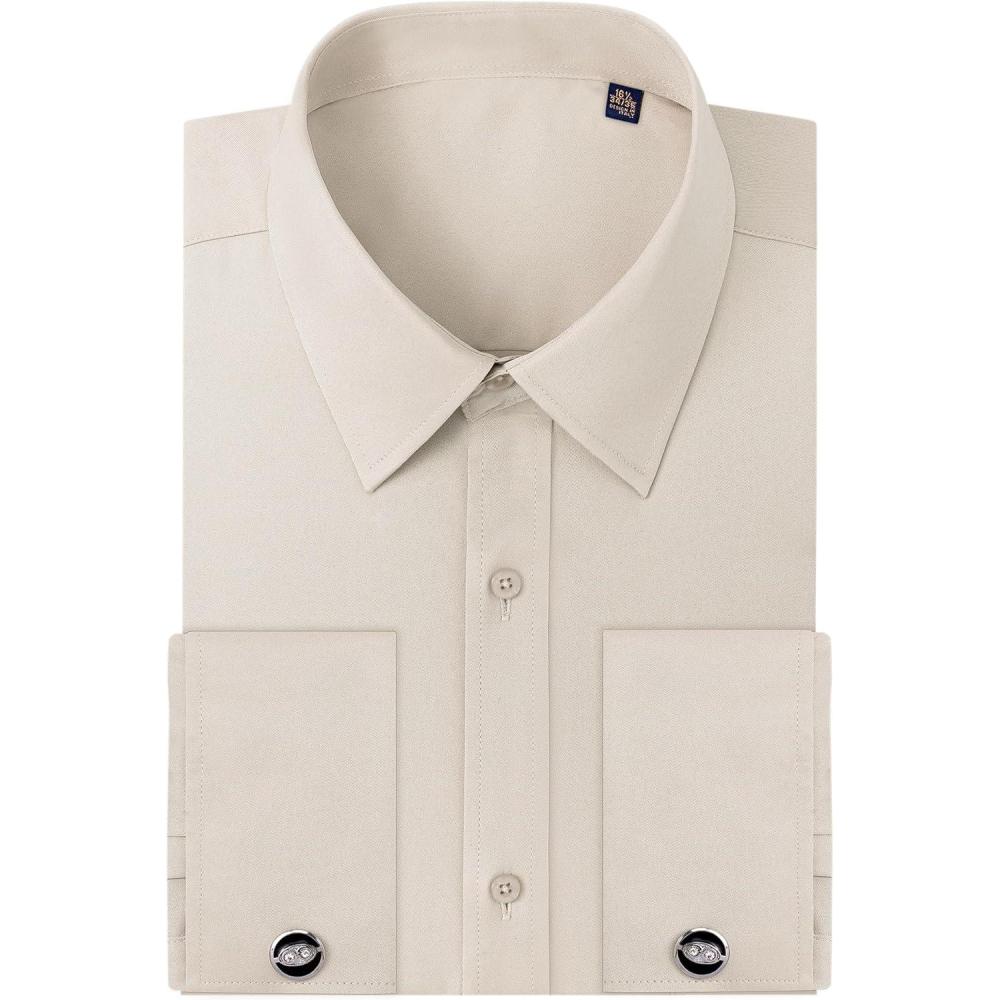 imageAlimens ampamp Gentle French Cuff Regular Fit Dress Shirts Cufflink IncludedLight Khaki