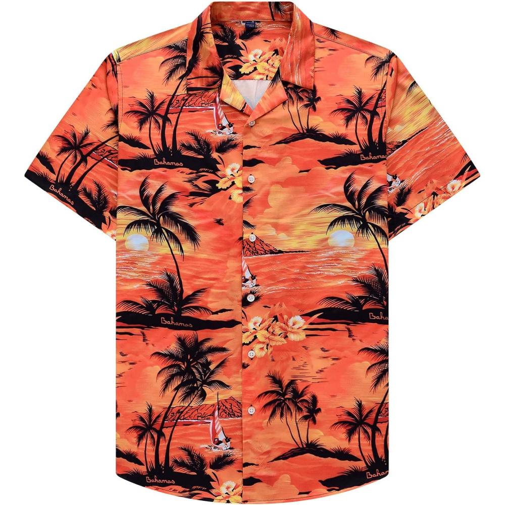 imageAlimens ampamp Gentle Hawaiian Shirt for Men Summer Beach Casual Short Sleeve Button Down Shirts Printed Tropical Vacation ShirtsDusk