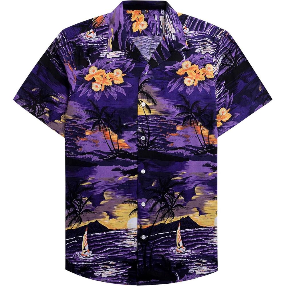 imageAlimens ampamp Gentle Hawaiian Shirt for Men Summer Beach Casual Short Sleeve Button Down Shirts Printed Tropical Vacation ShirtsPurple