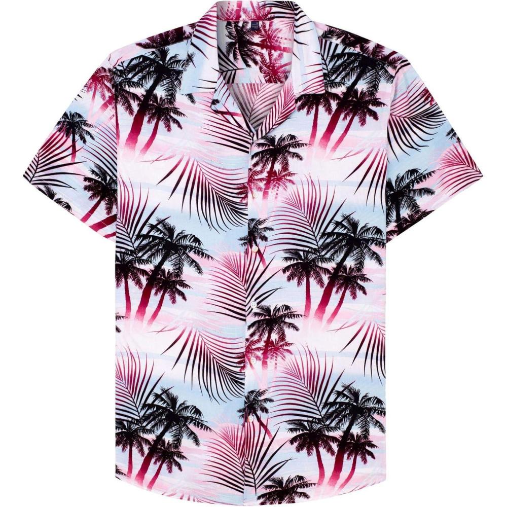 imageAlimens ampamp Gentle Hawaiian Shirt for Men Summer Beach Casual Short Sleeve Button Down Shirts Printed Tropical Vacation ShirtsRosy White Palm