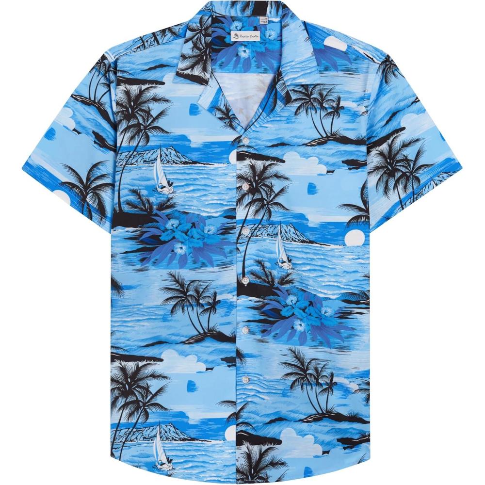 imageAlimens ampamp Gentle Hawaiian Shirt for Men Summer Beach Casual Short Sleeve Button Down Shirts Printed Tropical Vacation ShirtsSky Blue Beach