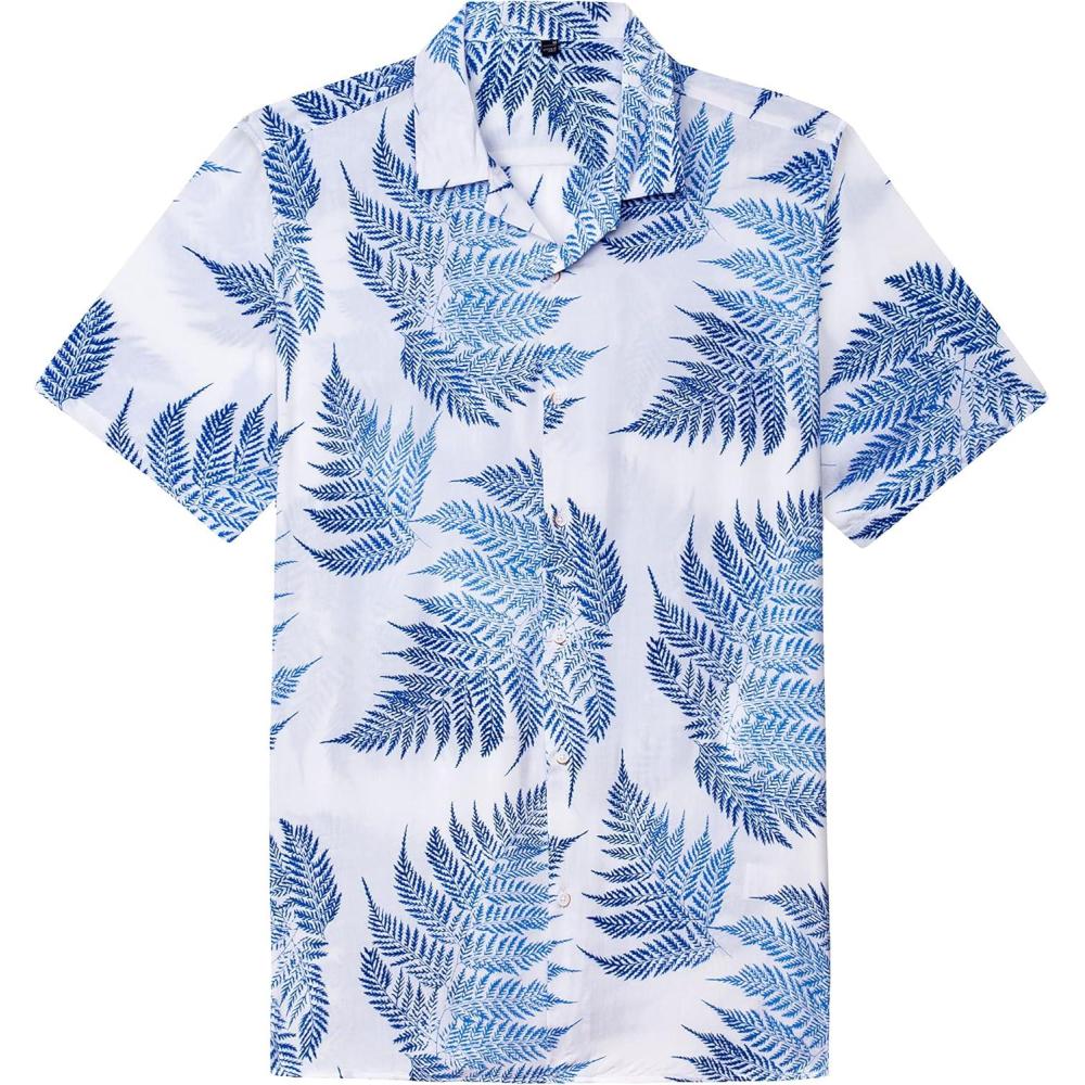 imageAlimens ampamp Gentle Hawaiian Shirt for Men Summer Beach Casual Short Sleeve Button Down Shirts Printed Tropical Vacation ShirtsWhite Blue