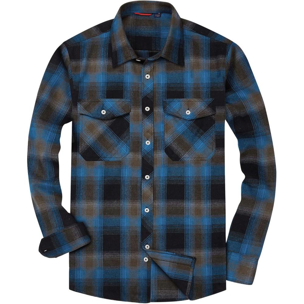 imageAlimens ampamp Gentle Mens Button Down Regular Fit Long Sleeve Plaid Flannel Casual ShirtsBlue Brown Black