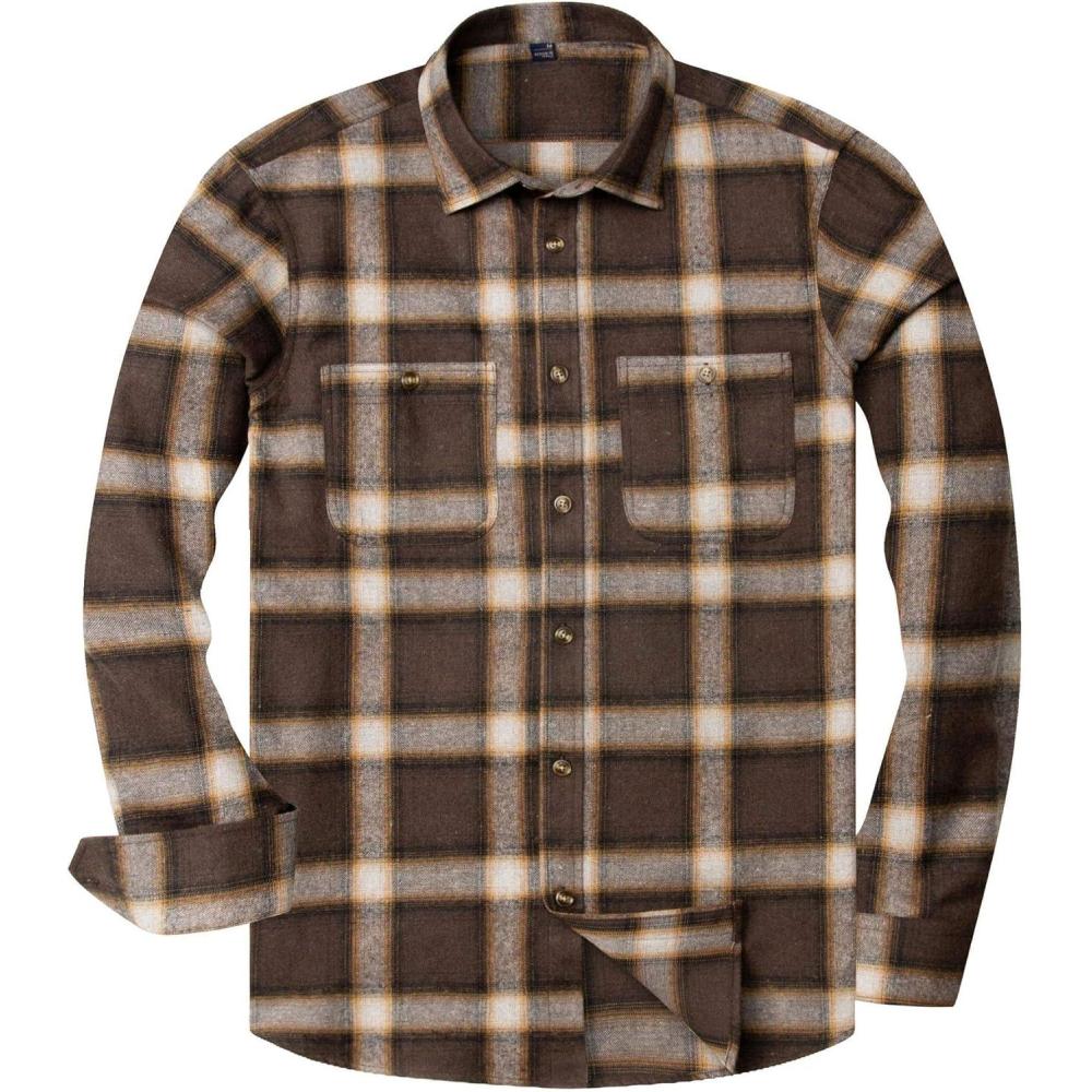imageAlimens ampamp Gentle Mens Button Down Regular Fit Long Sleeve Plaid Flannel Casual ShirtsBrown Yellow Plaid