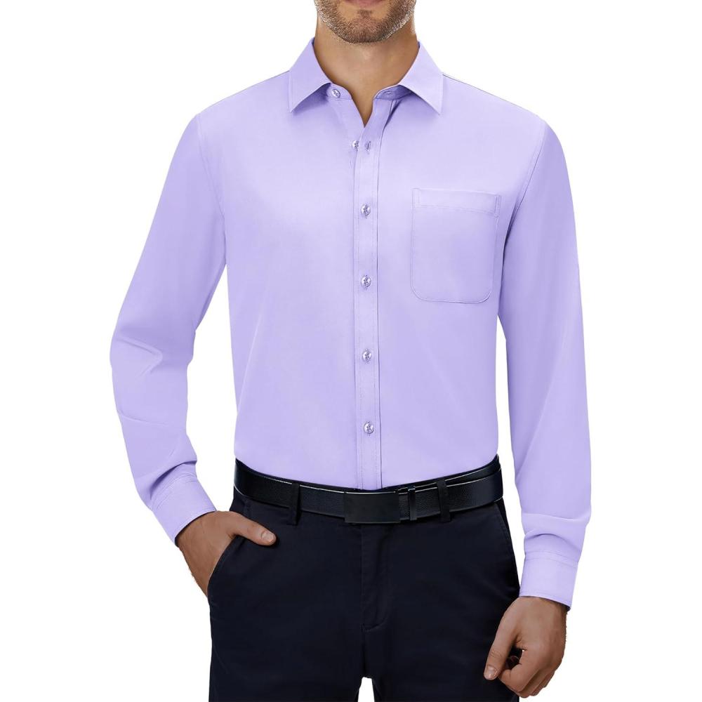 imageAlimens ampamp Gentle Mens Dress Shirts 4Way Stretch Long Sleeve Collared Casual Solid Wedding Dating Button Down ShirtLavender