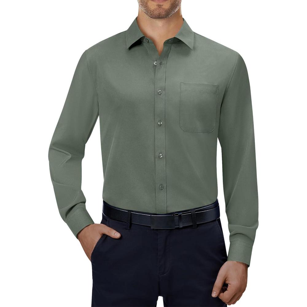 imageAlimens ampamp Gentle Mens Dress Shirts 4Way Stretch Long Sleeve Collared Casual Solid Wedding Dating Button Down ShirtLight Green
