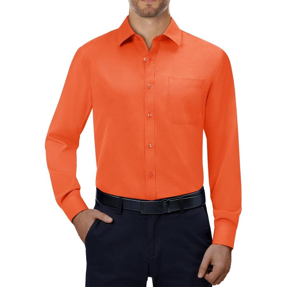 imageAlimens ampamp Gentle Mens Dress Shirts 4Way Stretch Long Sleeve Collared Casual Solid Wedding Dating Button Down ShirtOrange