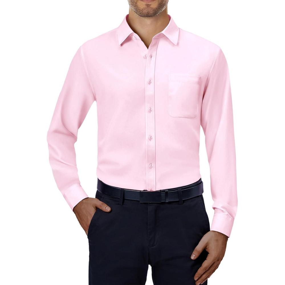 imageAlimens ampamp Gentle Mens Dress Shirts 4Way Stretch Long Sleeve Collared Casual Solid Wedding Dating Button Down ShirtPink