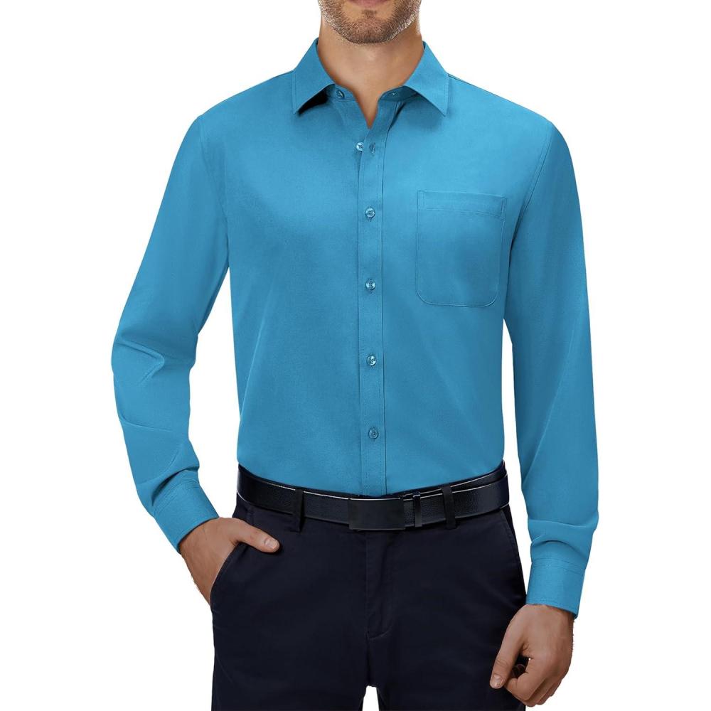 imageAlimens ampamp Gentle Mens Dress Shirts 4Way Stretch Long Sleeve Collared Casual Solid Wedding Dating Button Down ShirtTeal