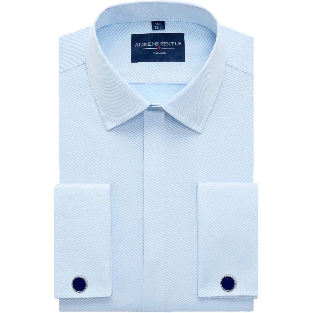 imageAlimens ampamp Gentle Mens Dress Shirts French Cuff Long Sleeve Regular Fit Formal Tuxedo Cufflinks ShirtTwilled Blue