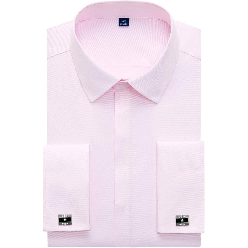 imageAlimens ampamp Gentle Mens Dress Shirts French Cuff Long Sleeve Regular Fit Formal Tuxedo Cufflinks ShirtTwilled Pink