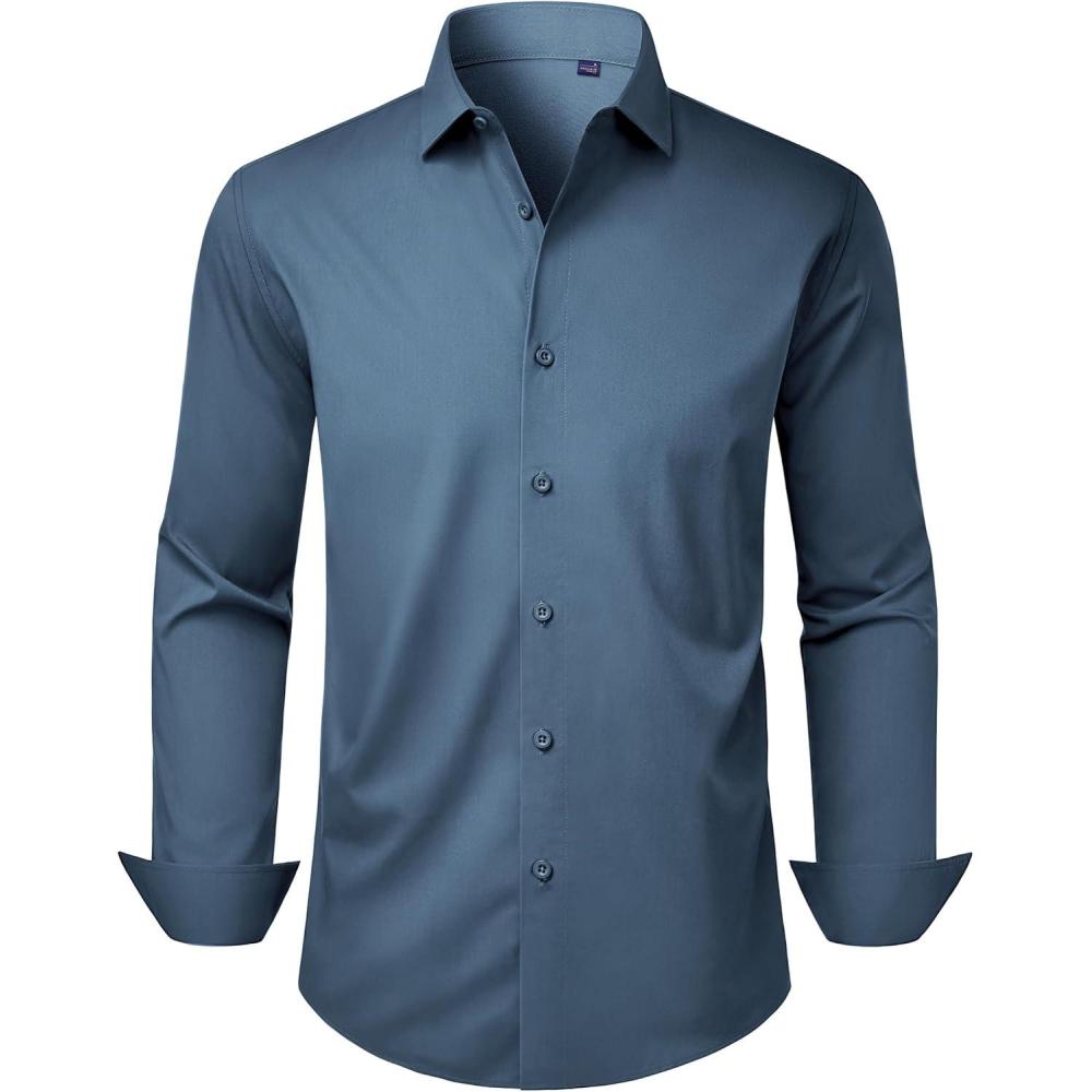imageAlimens ampamp Gentle Mens Dress Shirts Long Sleeve Stretch Wrinkle Free Business Casual Button Down ShirtDusty Blue