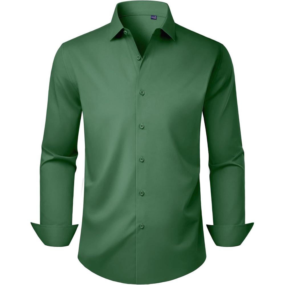 imageAlimens ampamp Gentle Mens Dress Shirts Long Sleeve Stretch Wrinkle Free Business Casual Button Down ShirtGreen