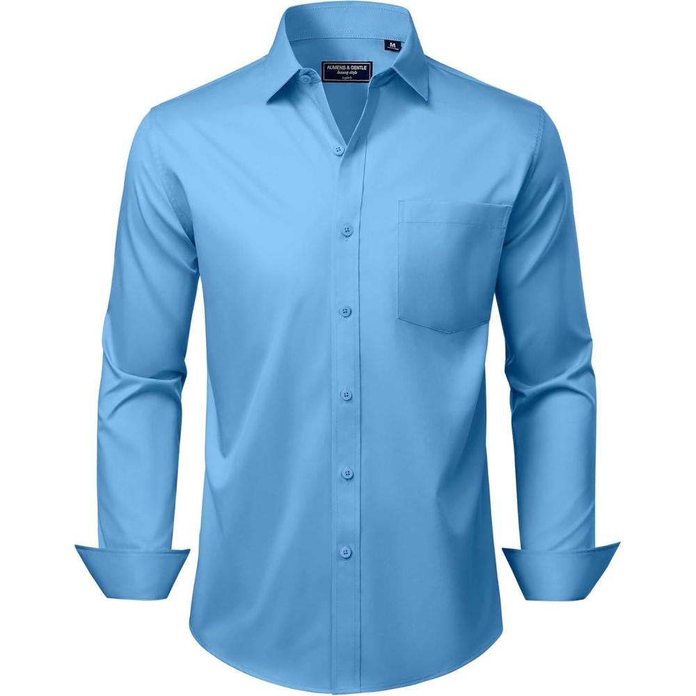 imageAlimens ampamp Gentle Mens Dress Shirts Long Sleeve Wrinkle Free Stretch Business Casual Button Down ShirtsHaze Blue