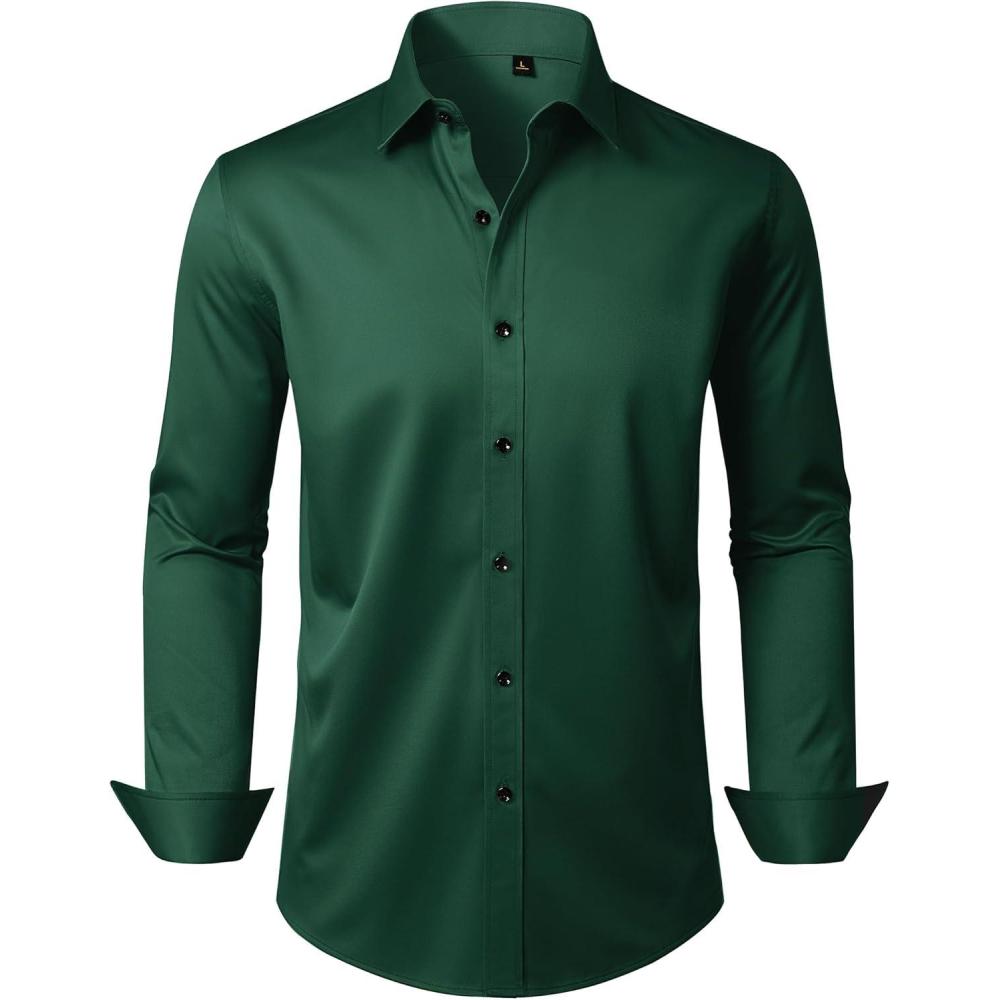 imageAlimens ampamp Gentle Mens Dress Shirts Long Sleeve Wrinkle Free Stretch Business Casual Wedding Button Down ShirtGreen