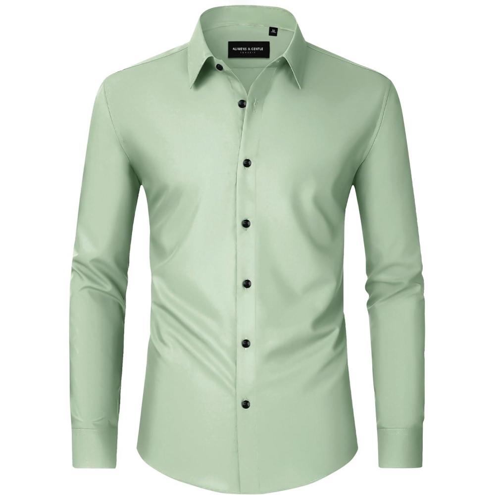 imageAlimens ampamp Gentle Mens Dress Shirts Long Sleeve Wrinkle Free Stretch Business Casual Wedding Button Down ShirtLight Green