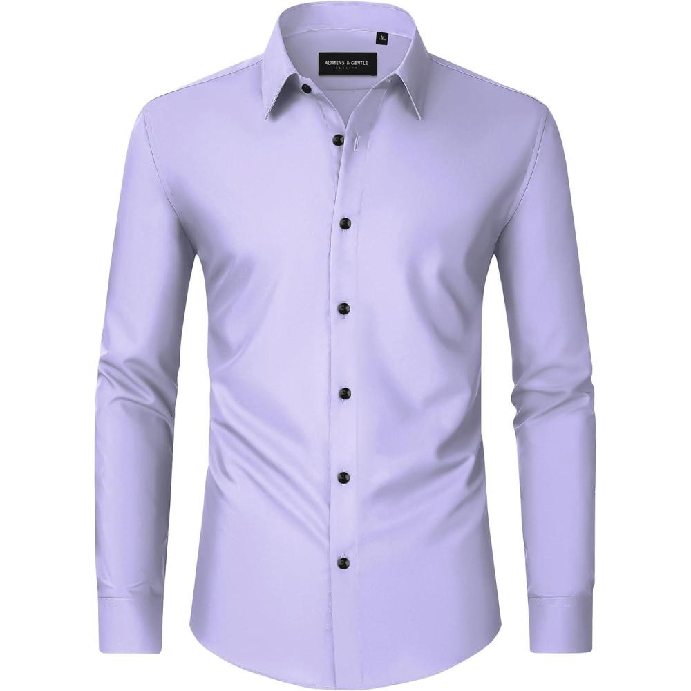 imageAlimens ampamp Gentle Mens Dress Shirts Long Sleeve Wrinkle Free Stretch Business Casual Wedding Button Down ShirtLight Purple
