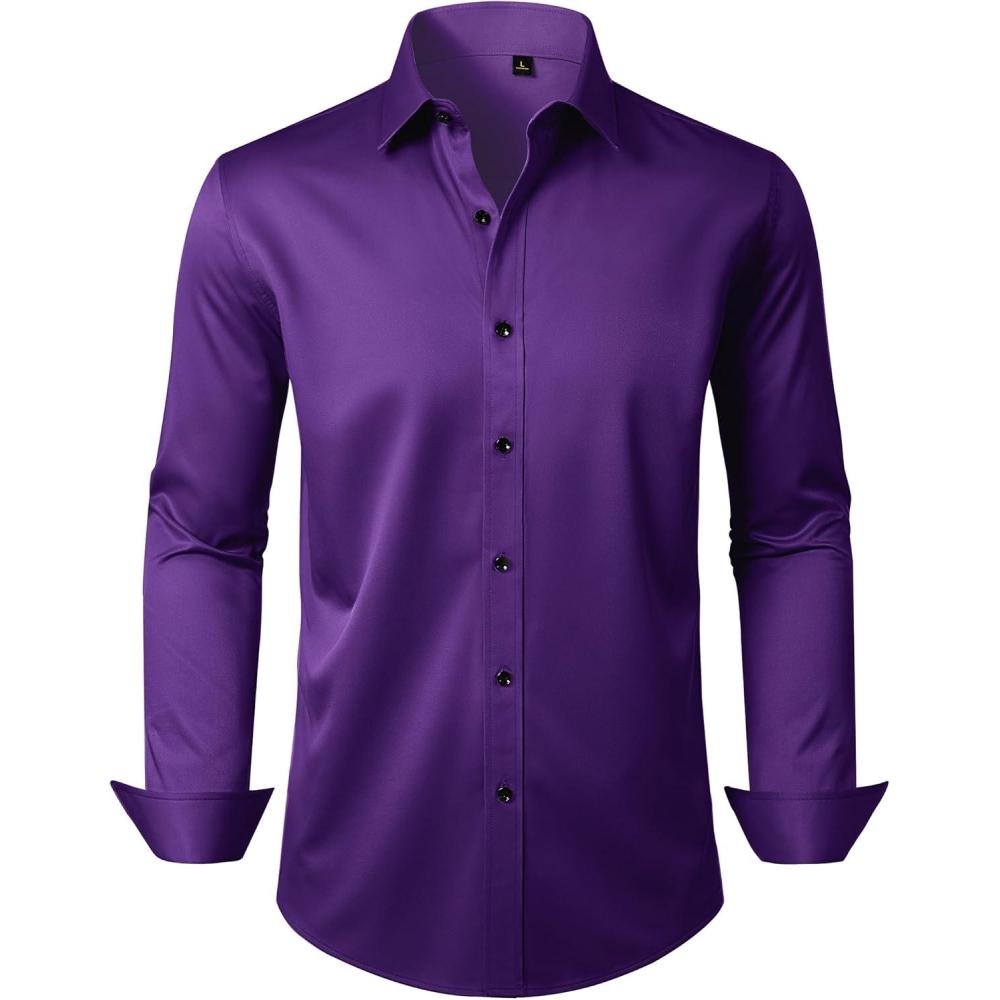 imageAlimens ampamp Gentle Mens Dress Shirts Long Sleeve Wrinkle Free Stretch Business Casual Wedding Button Down ShirtPurple