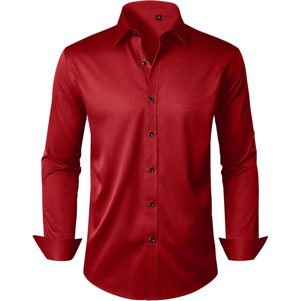 imageAlimens ampamp Gentle Mens Dress Shirts Long Sleeve Wrinkle Free Stretch Business Casual Wedding Button Down ShirtRed