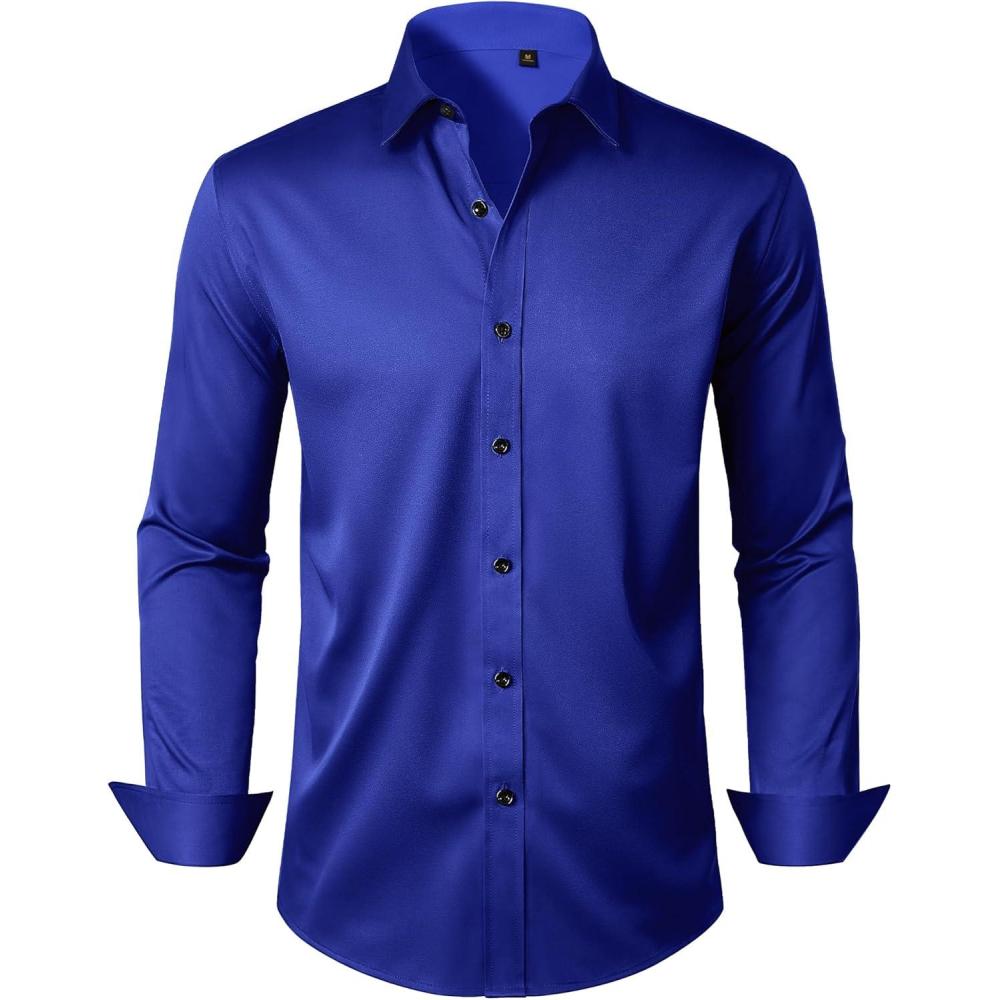 imageAlimens ampamp Gentle Mens Dress Shirts Long Sleeve Wrinkle Free Stretch Business Casual Wedding Button Down ShirtRoyal Blue
