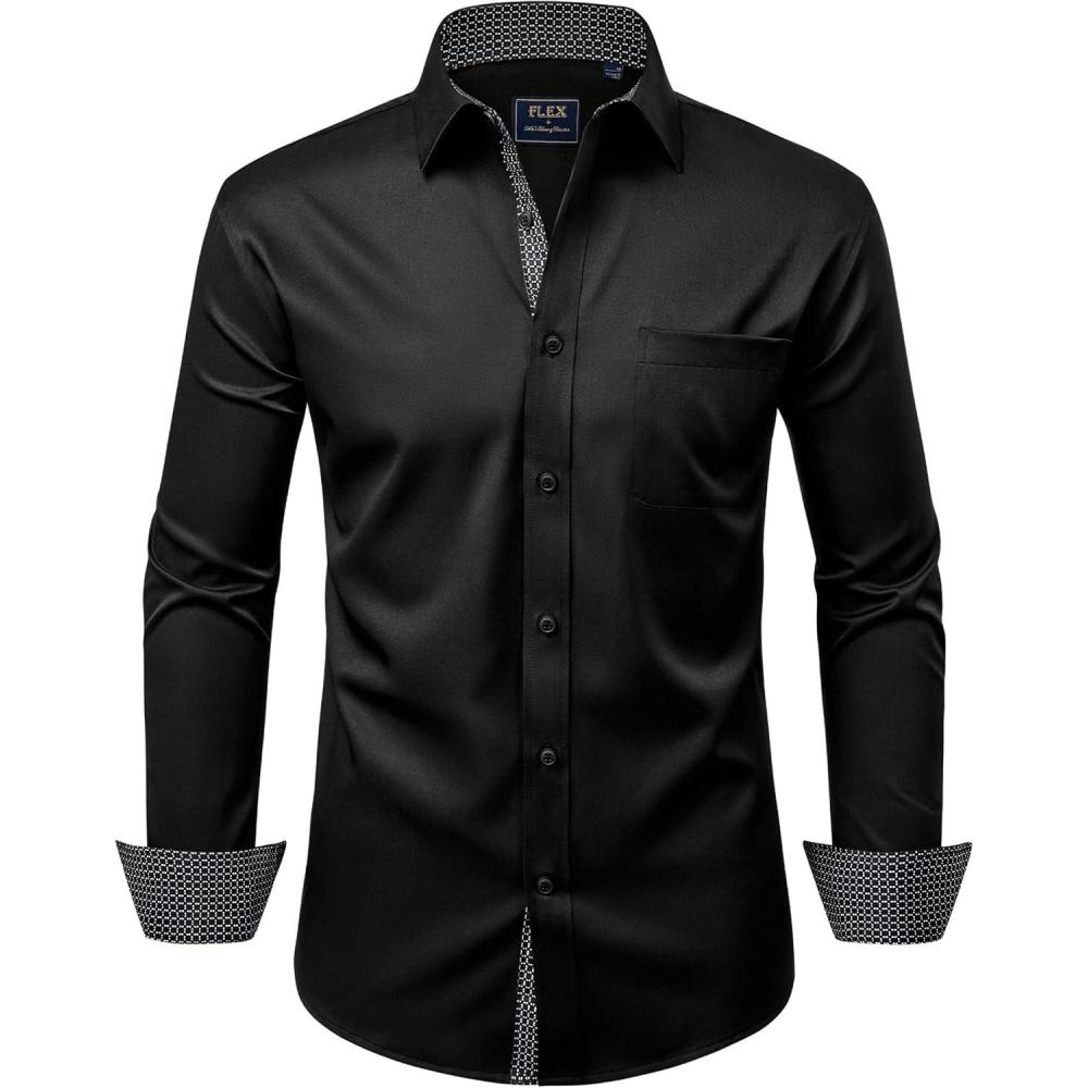 imageAlimens ampamp Gentle Mens Dress Shirts Long Sleeve WrinkleFree Business Casual Button Down ShirtBlack