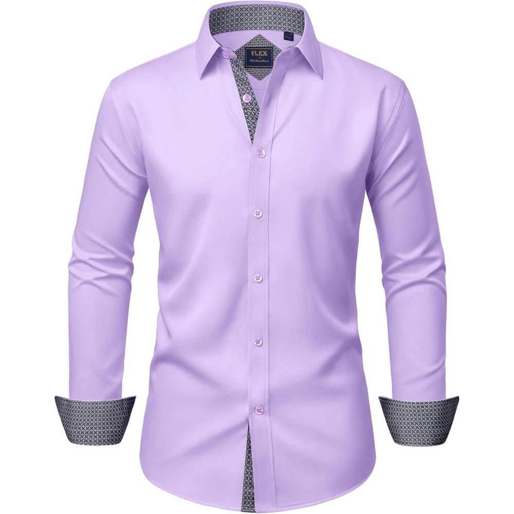 imageAlimens ampamp Gentle Mens Dress Shirts Long Sleeve WrinkleFree Business Casual Button Down ShirtLight Purple
