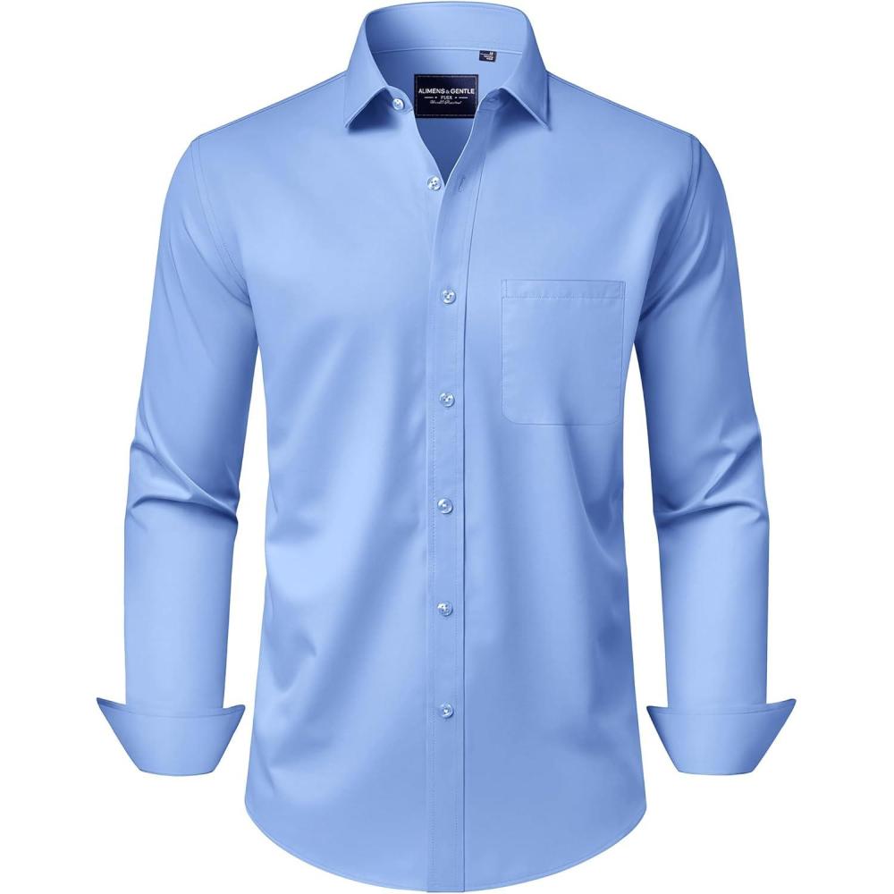 imageAlimens ampamp Gentle Mens Dress Shirts Long Sleeve WrinkleFree Stretch Shirts Solid Formal Button Down Shirt with PocketBlue