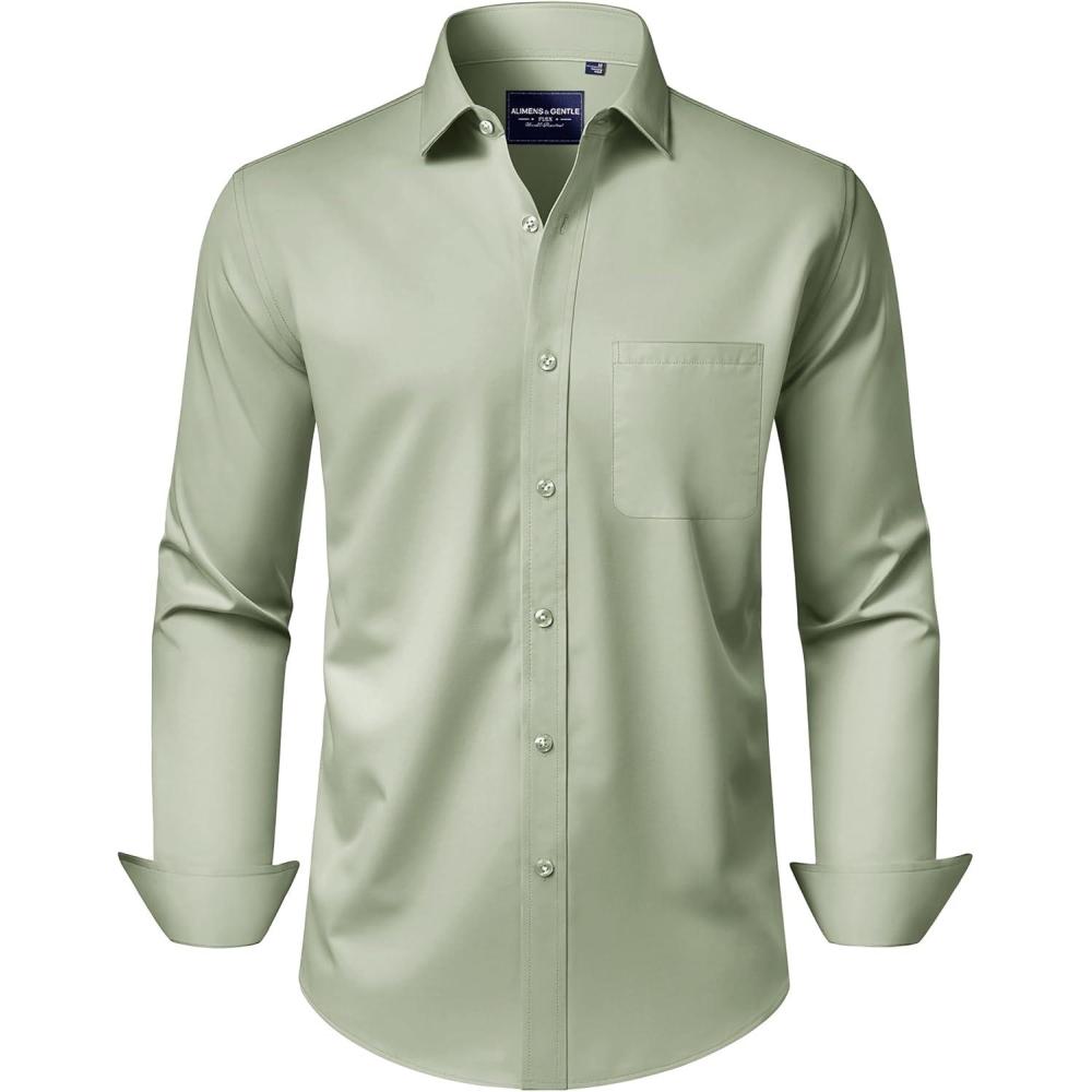 imageAlimens ampamp Gentle Mens Dress Shirts Long Sleeve WrinkleFree Stretch Shirts Solid Formal Button Down Shirt with PocketSage Green