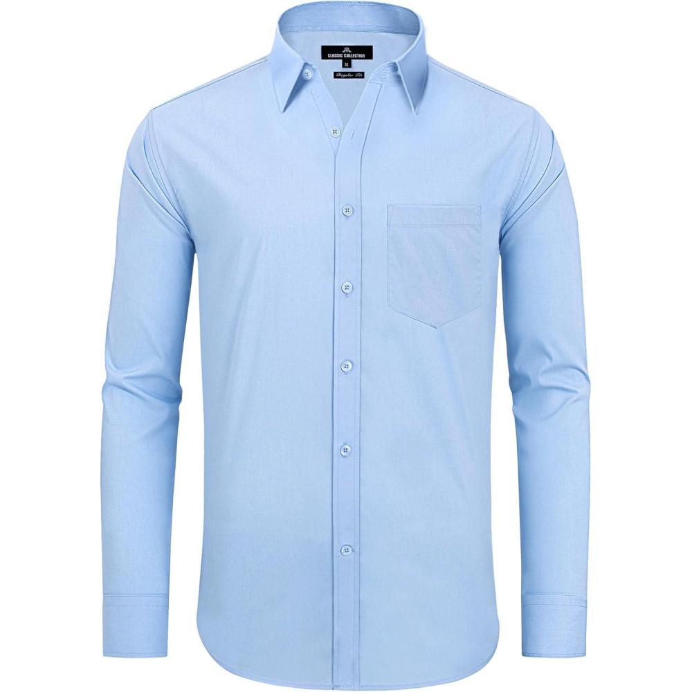 imageAlimens ampamp Gentle Mens Dress Shirts Regular Fit Long Sleeve Button Down Shirts Wrinkle Free Cotton ShirtsLight Blue