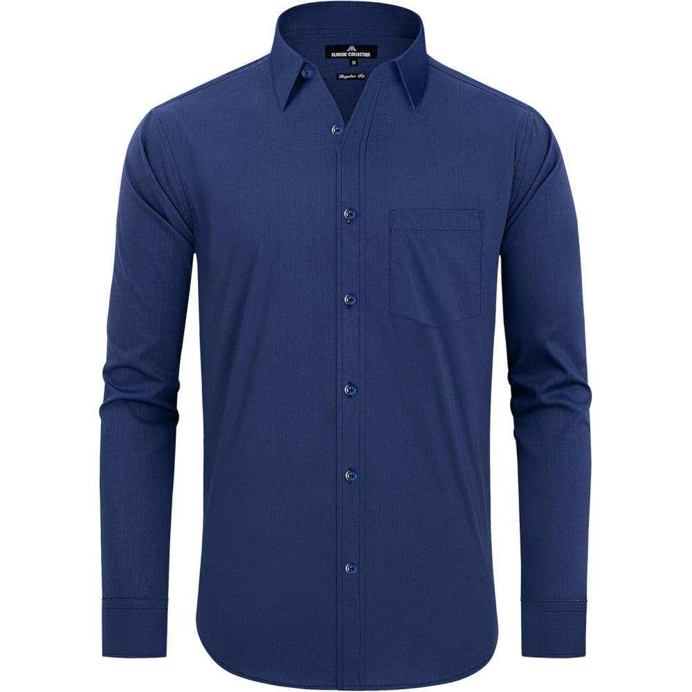 imageAlimens ampamp Gentle Mens Dress Shirts Regular Fit Long Sleeve Button Down Shirts Wrinkle Free Cotton ShirtsNavy