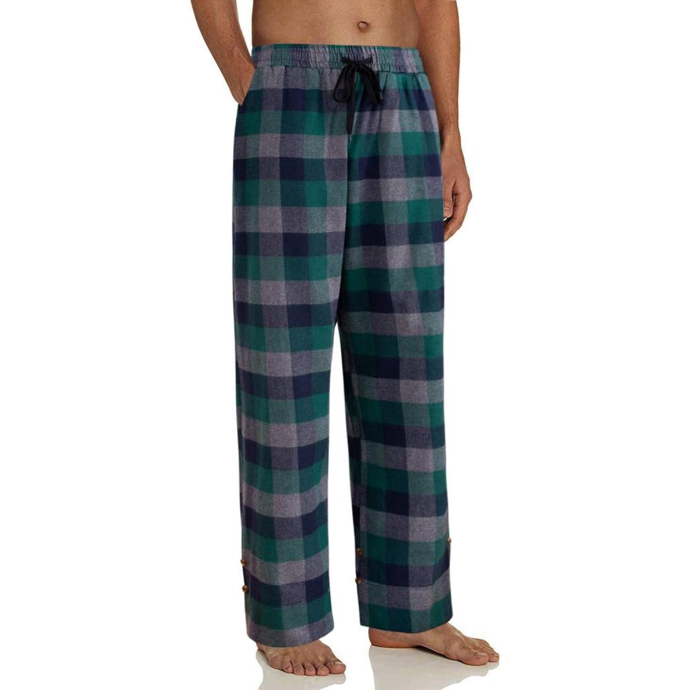 imageAlimens ampamp Gentle Mens Heavyweight Flannel Plaid Pajama Pants 100 Cotton Sleep Lounge PantGreen Grey