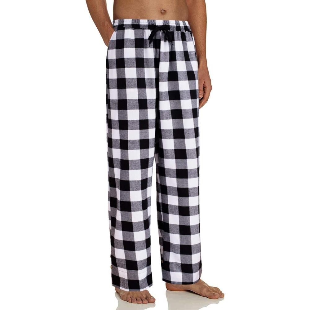 imageAlimens ampamp Gentle Mens Heavyweight Flannel Plaid Pajama Pants 100 Cotton Sleep Lounge PantWhite Black