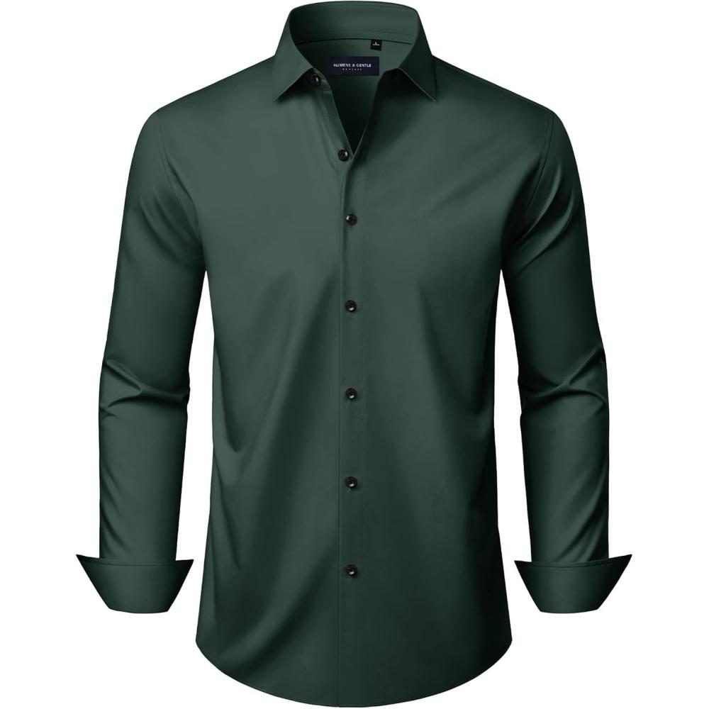 imageAlimens ampamp Gentle Mens Long Sleeve Dress Shirts Wrinkle Free Stretch Wedding Business Casual Button Down ShirtGreen