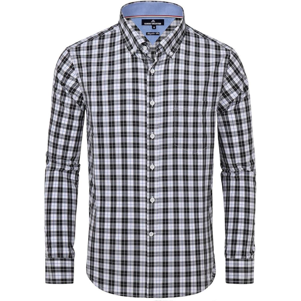 imageAlimens ampamp Gentle Mens Plaid Button Down Shirts Cotton Long Sleeve Dress Shirts Regular Fit Gingham ShirtsBlack Plaid