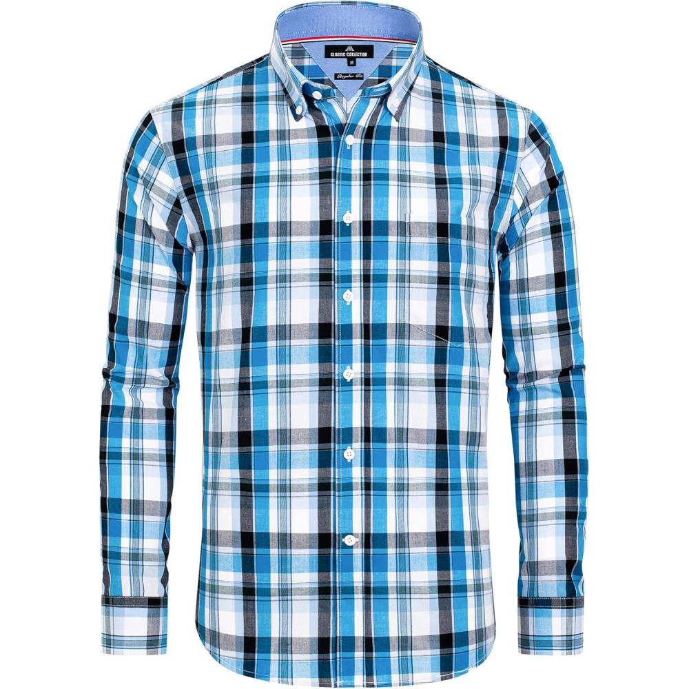 imageAlimens ampamp Gentle Mens Plaid Button Down Shirts Cotton Long Sleeve Dress Shirts Regular Fit Gingham ShirtsBlackBlue plaid