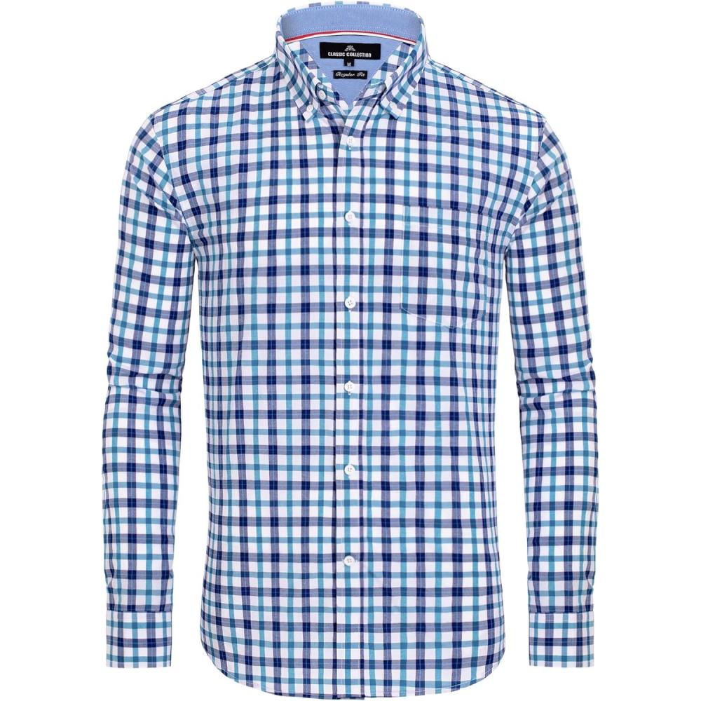 imageAlimens ampamp Gentle Mens Plaid Button Down Shirts Cotton Long Sleeve Dress Shirts Regular Fit Gingham ShirtsBlue Check