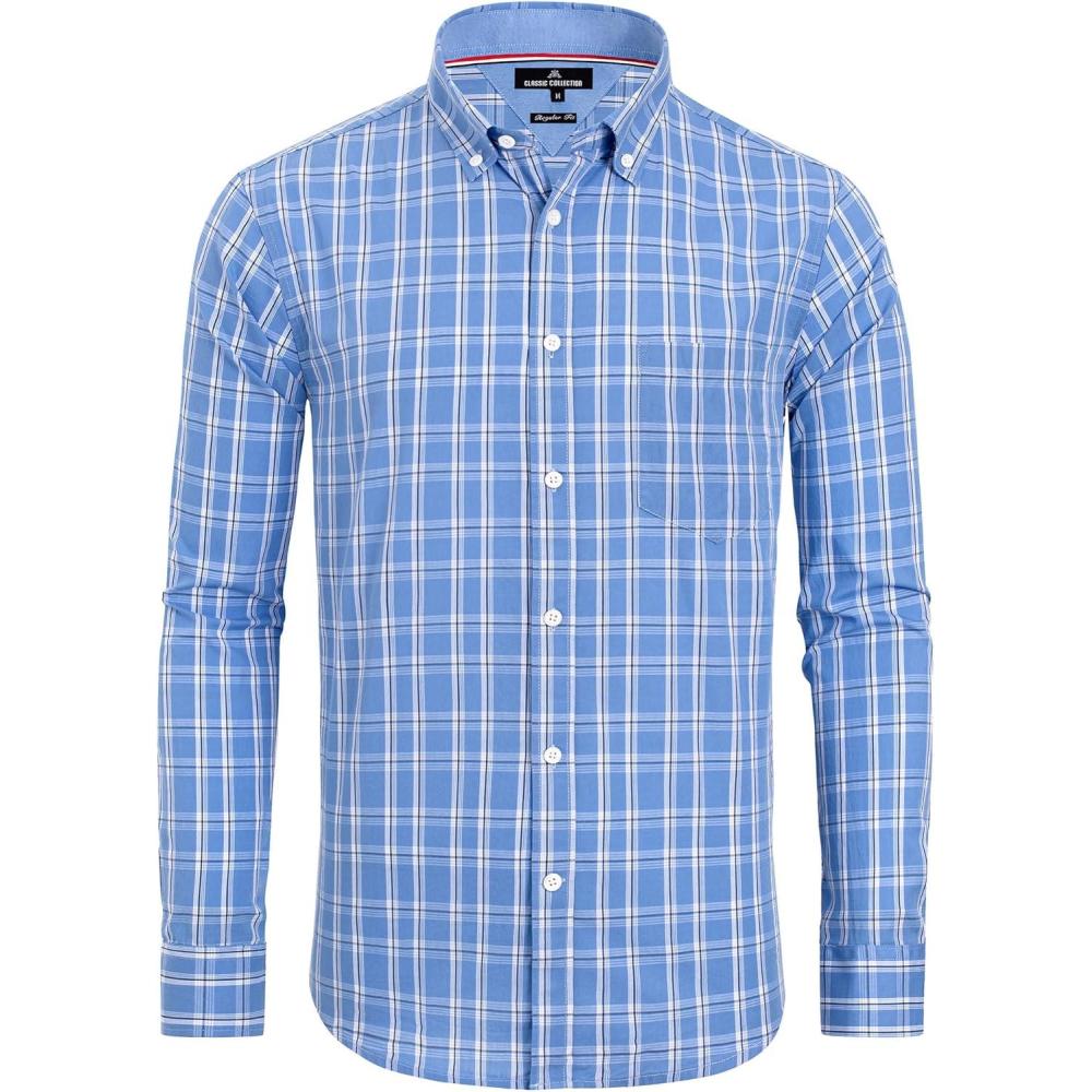 imageAlimens ampamp Gentle Mens Plaid Button Down Shirts Cotton Long Sleeve Dress Shirts Regular Fit Gingham ShirtsBlue Large Plaid