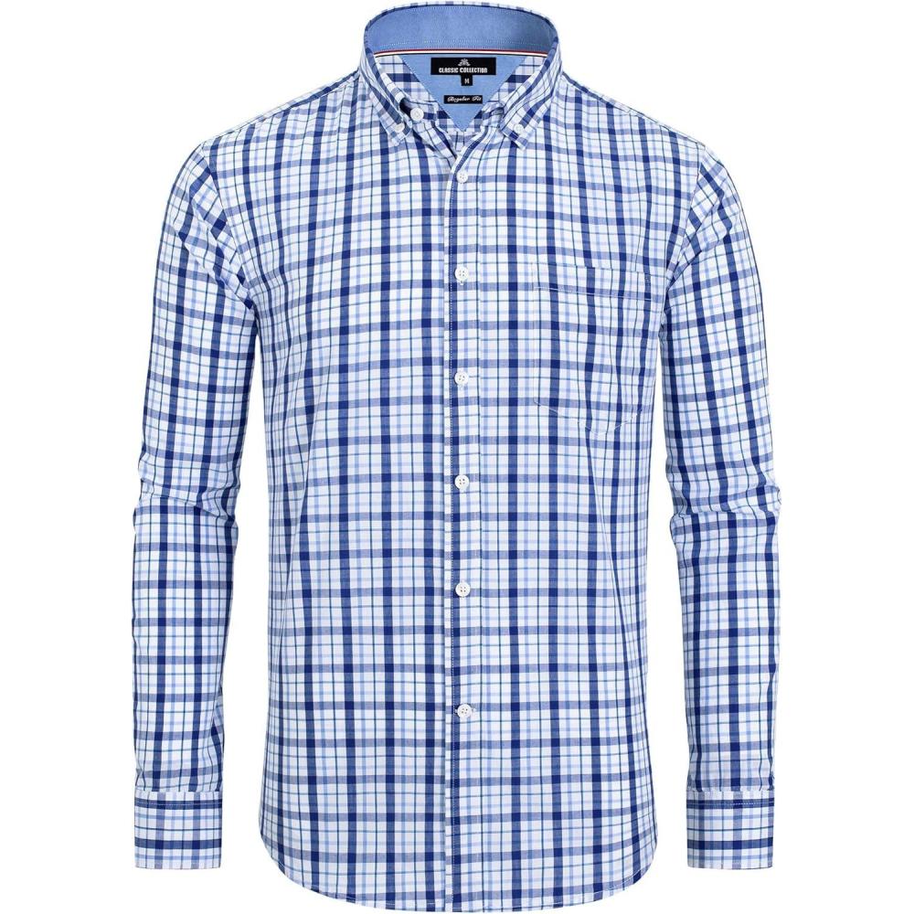imageAlimens ampamp Gentle Mens Plaid Button Down Shirts Cotton Long Sleeve Dress Shirts Regular Fit Gingham ShirtsBlue Navy Plaid 3