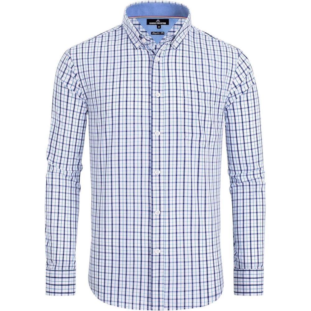 imageAlimens ampamp Gentle Mens Plaid Button Down Shirts Cotton Long Sleeve Dress Shirts Regular Fit Gingham ShirtsBlue Navy Small Plaid