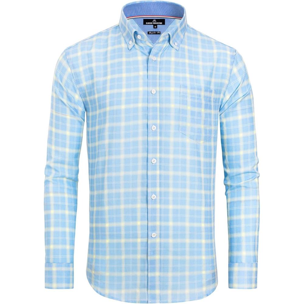 imageAlimens ampamp Gentle Mens Plaid Button Down Shirts Cotton Long Sleeve Dress Shirts Regular Fit Gingham ShirtsBlueYellow Plaid