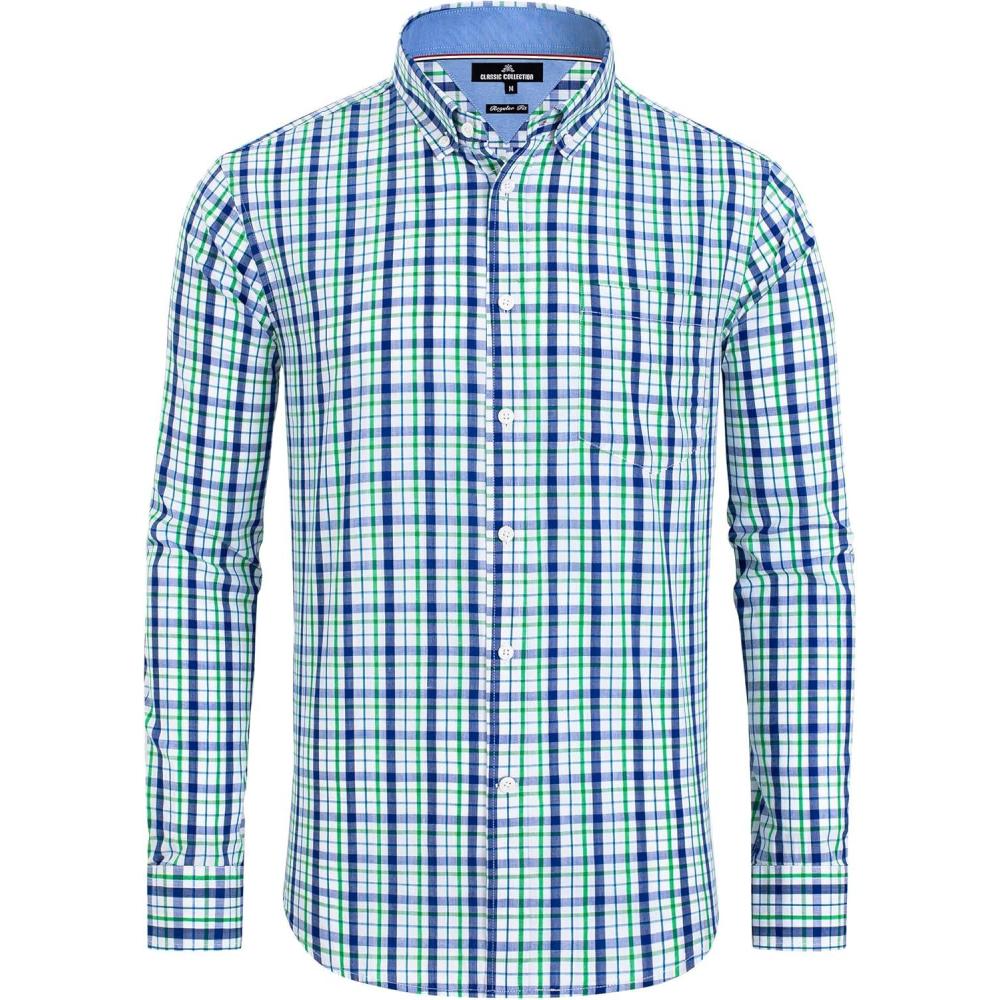imageAlimens ampamp Gentle Mens Plaid Button Down Shirts Cotton Long Sleeve Dress Shirts Regular Fit Gingham ShirtsGreen Navy  Plaid