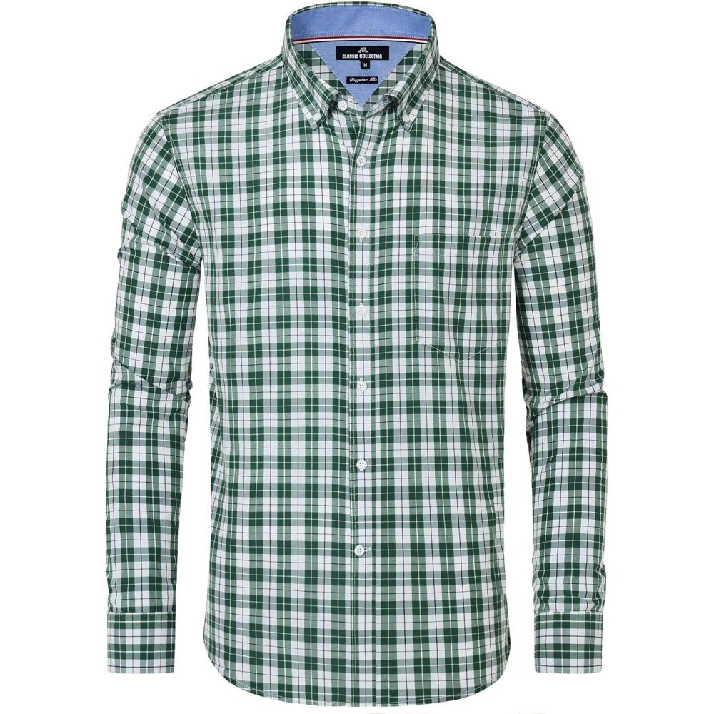imageAlimens ampamp Gentle Mens Plaid Button Down Shirts Cotton Long Sleeve Dress Shirts Regular Fit Gingham ShirtsGreen Plaid