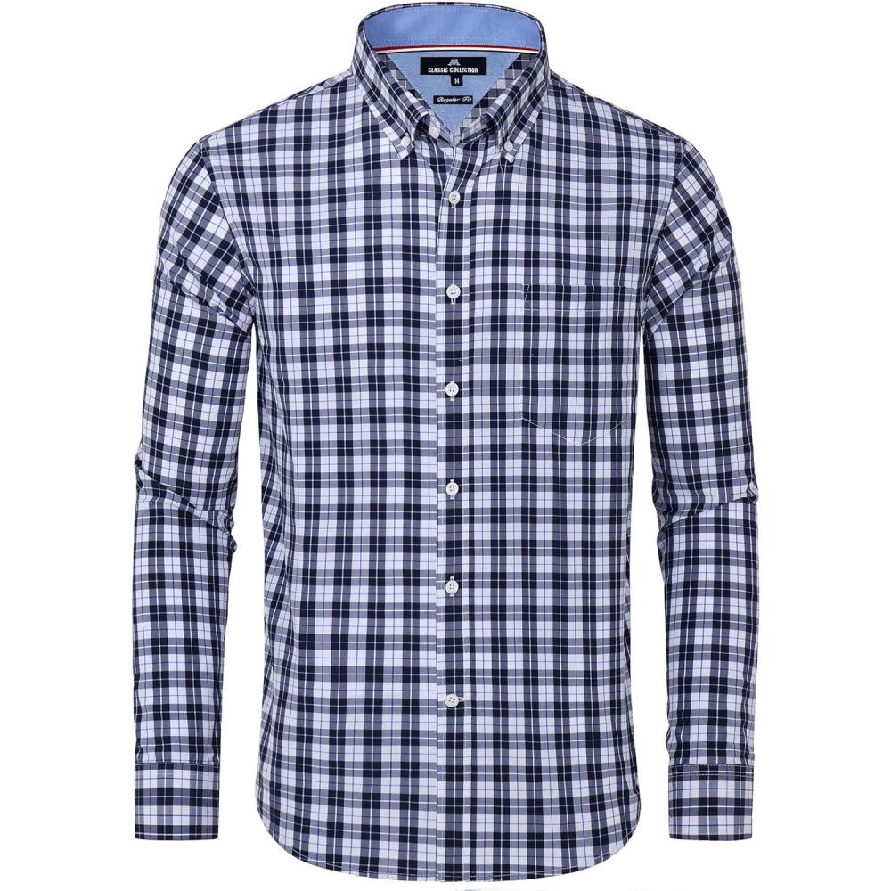 imageAlimens ampamp Gentle Mens Plaid Button Down Shirts Cotton Long Sleeve Dress Shirts Regular Fit Gingham ShirtsNavy Plaid