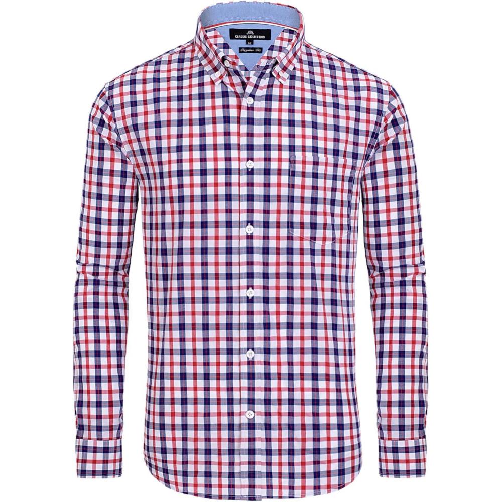 imageAlimens ampamp Gentle Mens Plaid Button Down Shirts Cotton Long Sleeve Dress Shirts Regular Fit Gingham ShirtsRed  Check
